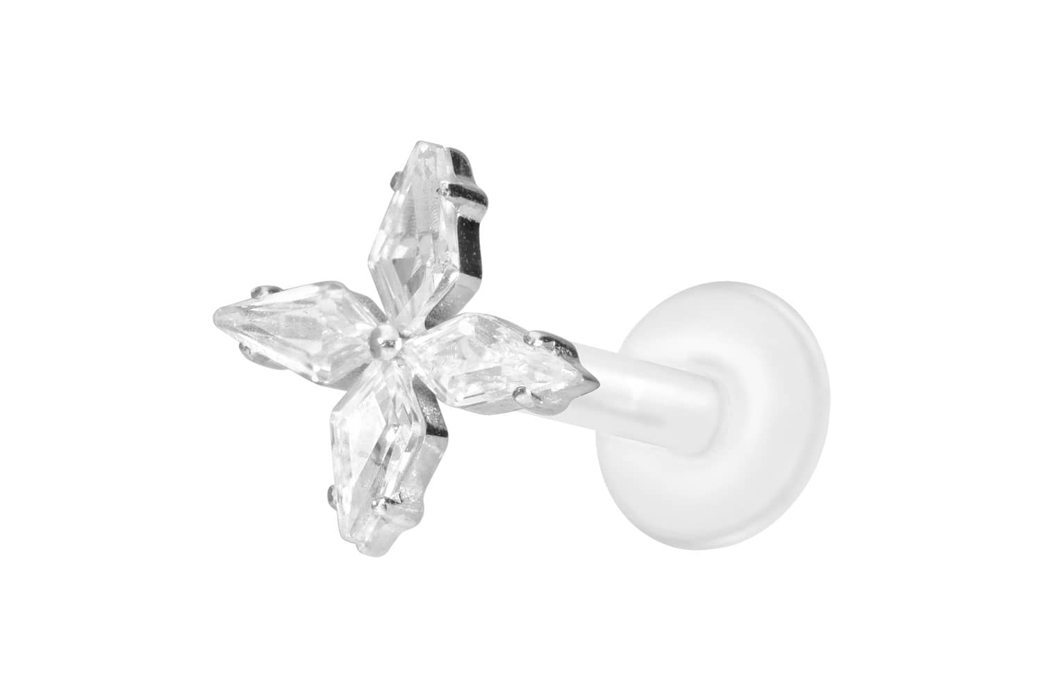 PTFE Labret Piercing mit Innengewinde + Titan-Aufsatz KRISTALLSTERN